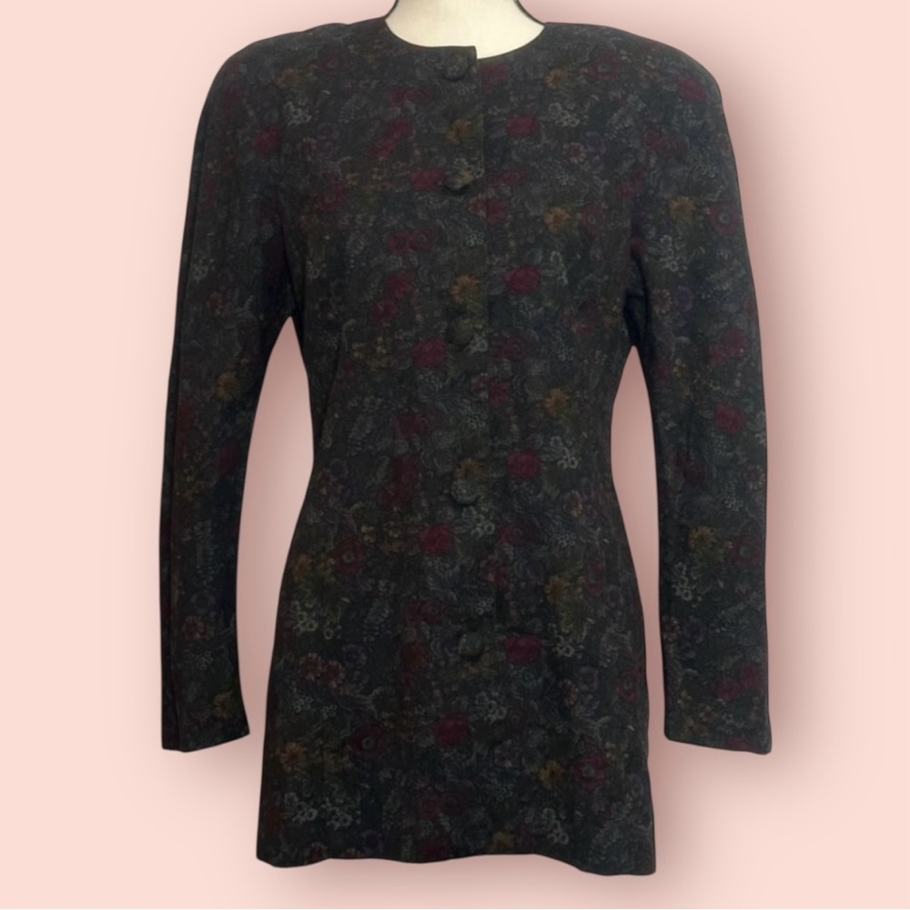 3/$10 Ellen Figg Blazer 6 Floral Black Jacket Vintage
